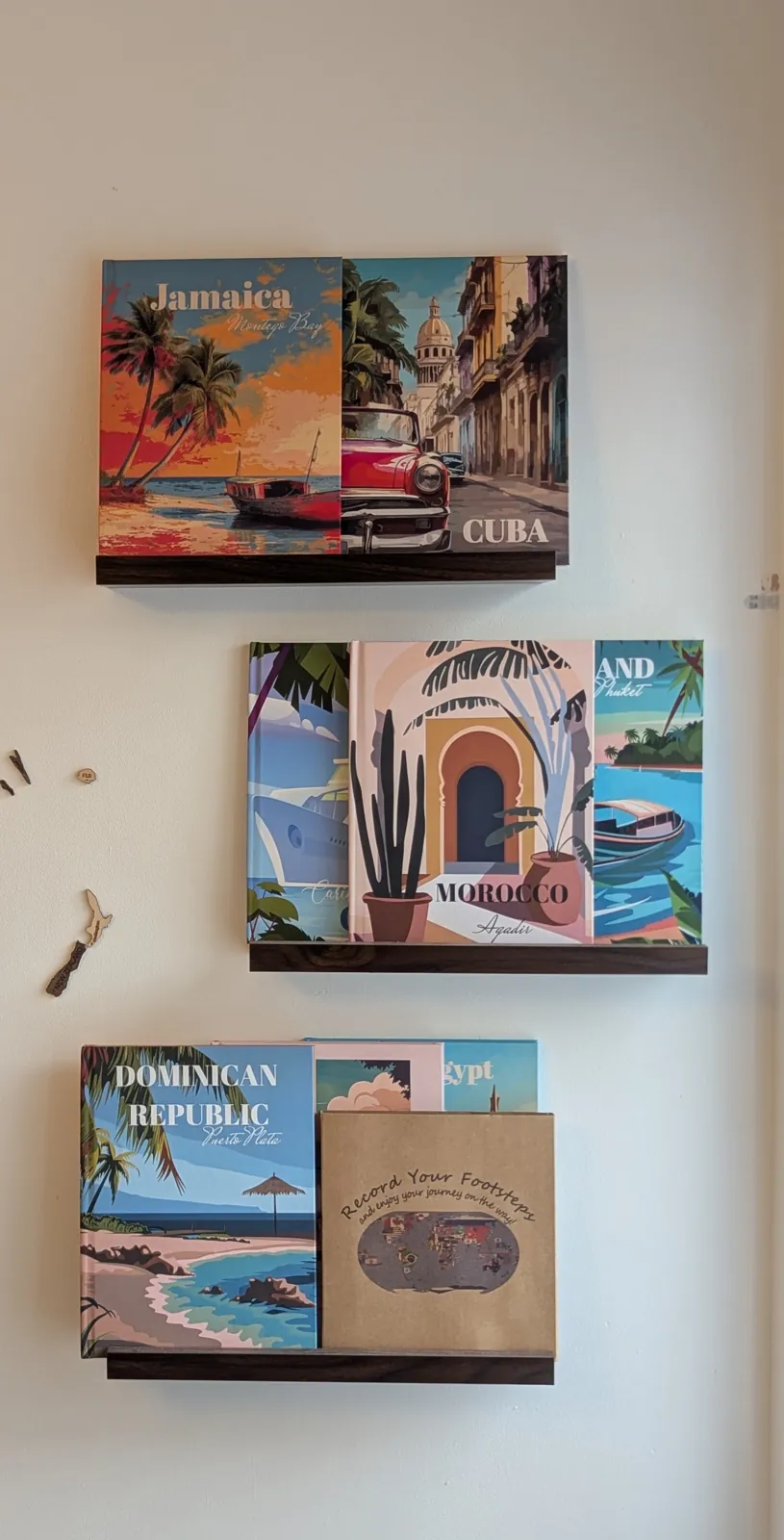 Picture ledges fitted with travel prints